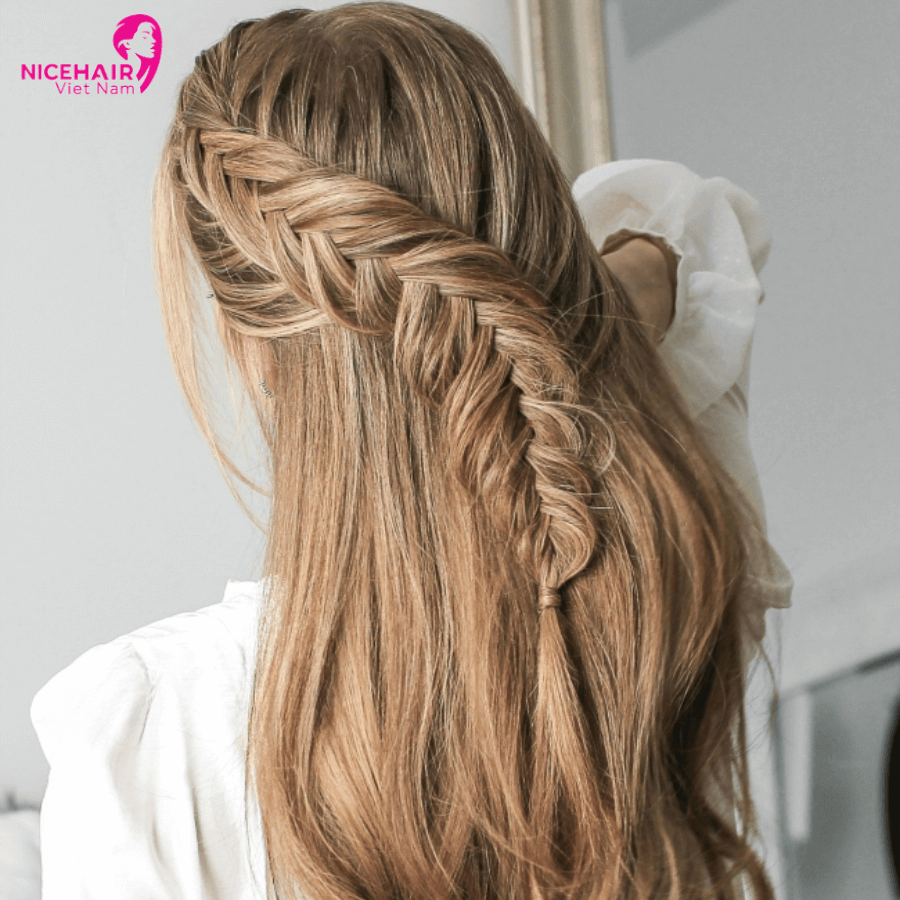 Half-up dutch fishtail braid